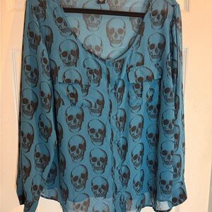 Torrid Skull Print Sheer Blue Blouse - 1
